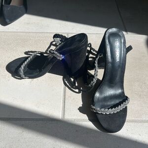 Fashion Nova Black and Silver Strappy Heels